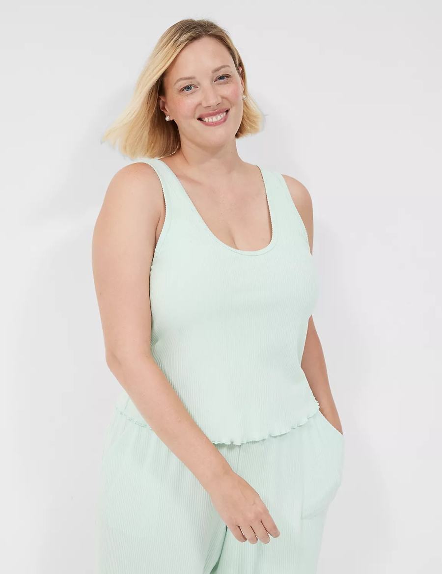 Women Lane Bryant Brushed Rib Lettuce-Hem Tanks Light Green | FQK6229VT