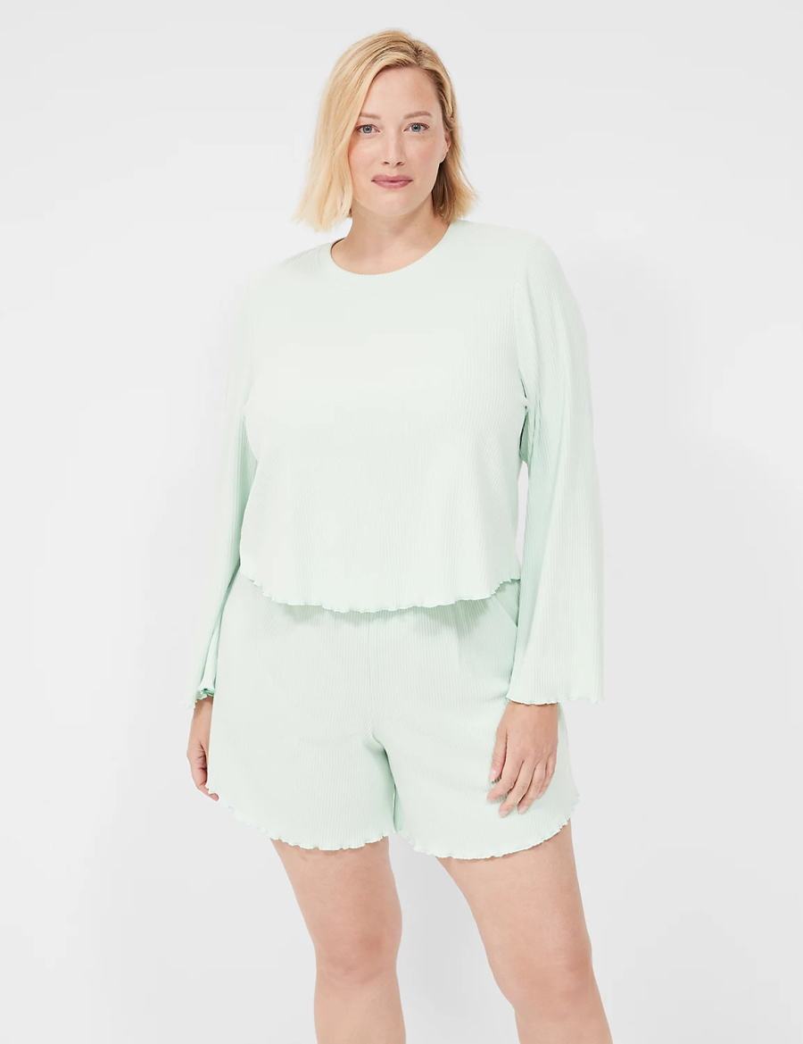 Women Lane Bryant Brushed Rib Lettuce-Hem Sleep Shorts Light Green | NKV3524SQ
