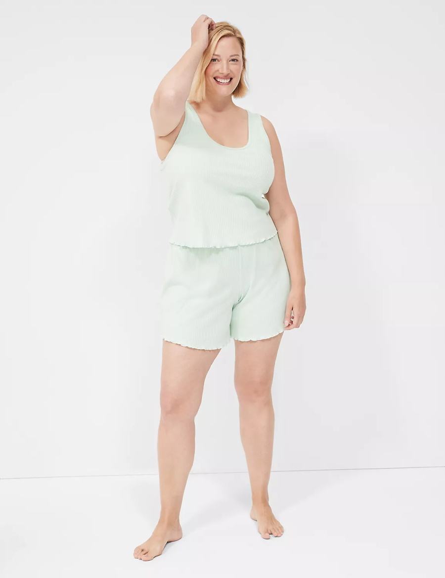 Women Lane Bryant Brushed Rib Lettuce-Hem Sleep Shorts Light Green | NKV3524SQ