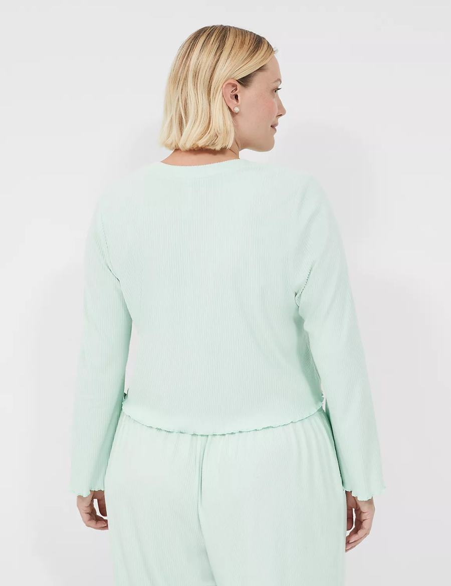 Women Lane Bryant Brushed Rib Lettuce-Hem Sleep Shirts Light Green | JES2196WR