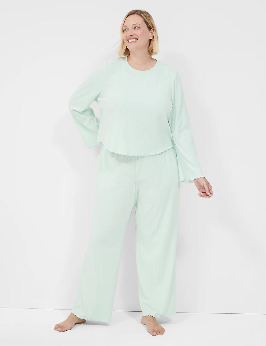 Women Lane Bryant Brushed Rib Lettuce-Hem Sleep Shirts Light Green | JES2196WR