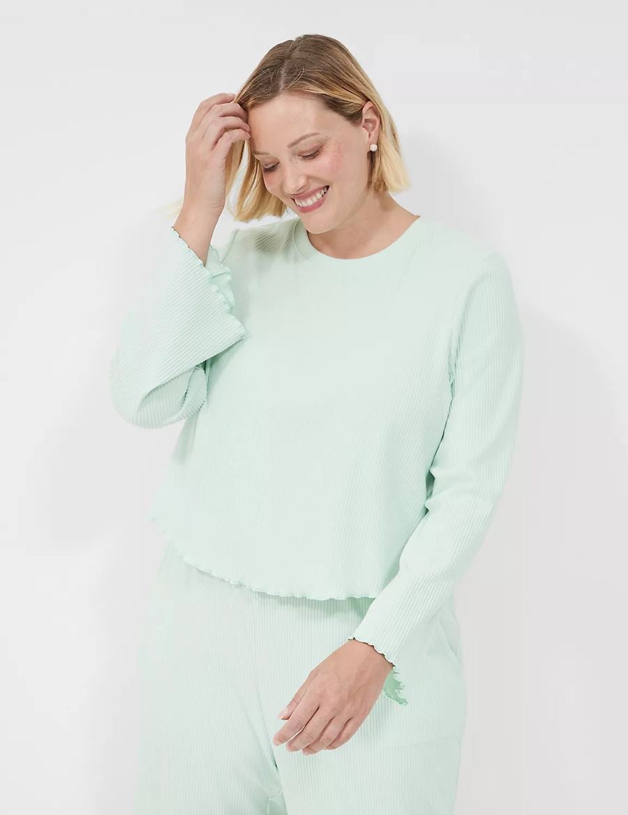 Women Lane Bryant Brushed Rib Lettuce-Hem Sleep Shirts Light Green | JES2196WR