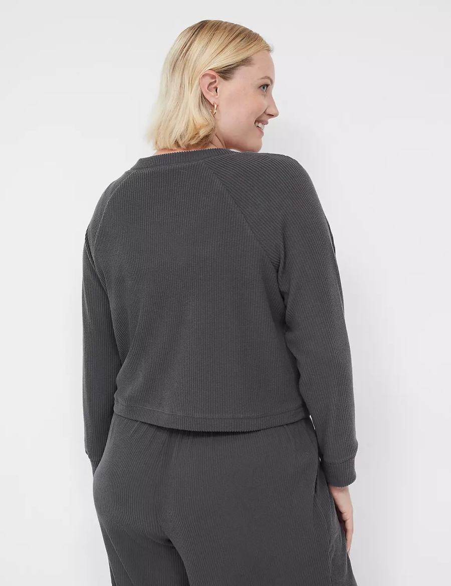 Women Lane Bryant Brushed Rib Sleep Cardigan Dark Grey | XQQ4132RZ