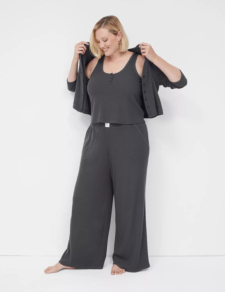 Women Lane Bryant Brushed Rib Sleep Cardigan Dark Grey | XQQ4132RZ