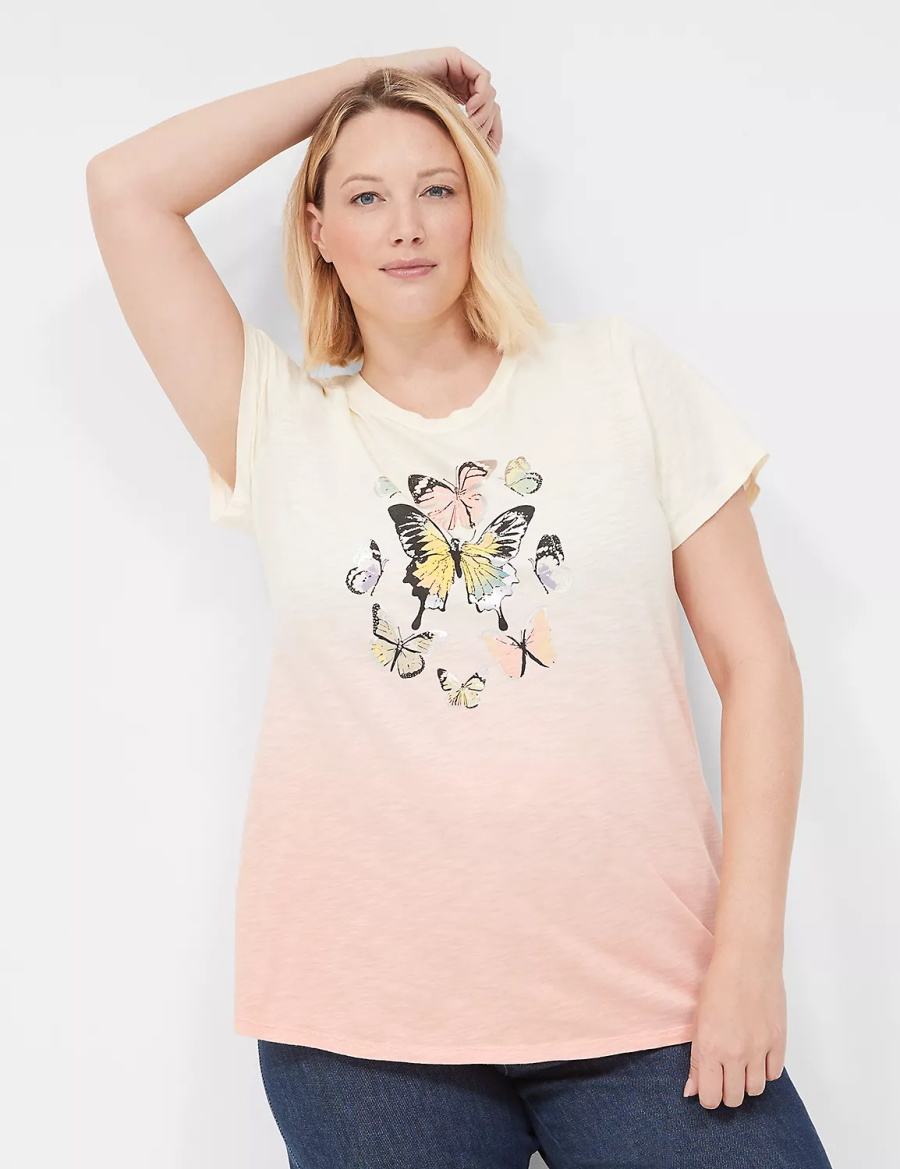 Women Lane Bryant Butterflies Graphic Tee T Shirts White Orange | ETB1091BA