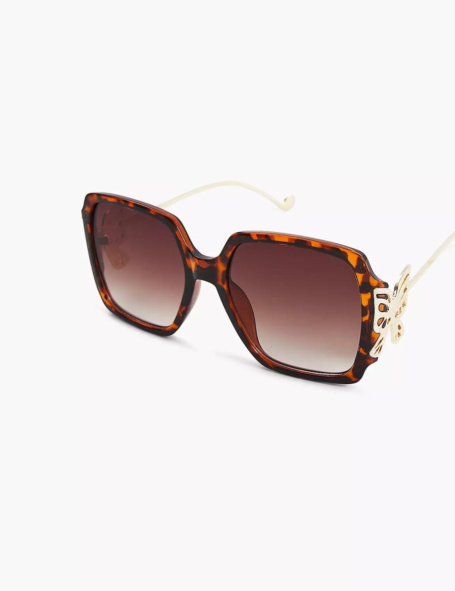Women Lane Bryant Butterfly-Detail Square Sunglasses Brown | MLR2960DP