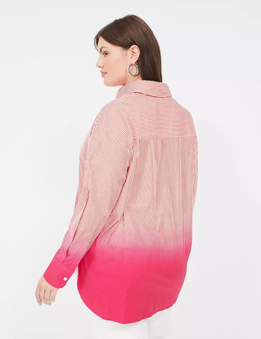 Women Lane Bryant Button-Down Boyfriend Shirts Pink Stripes | ZTB4668VK