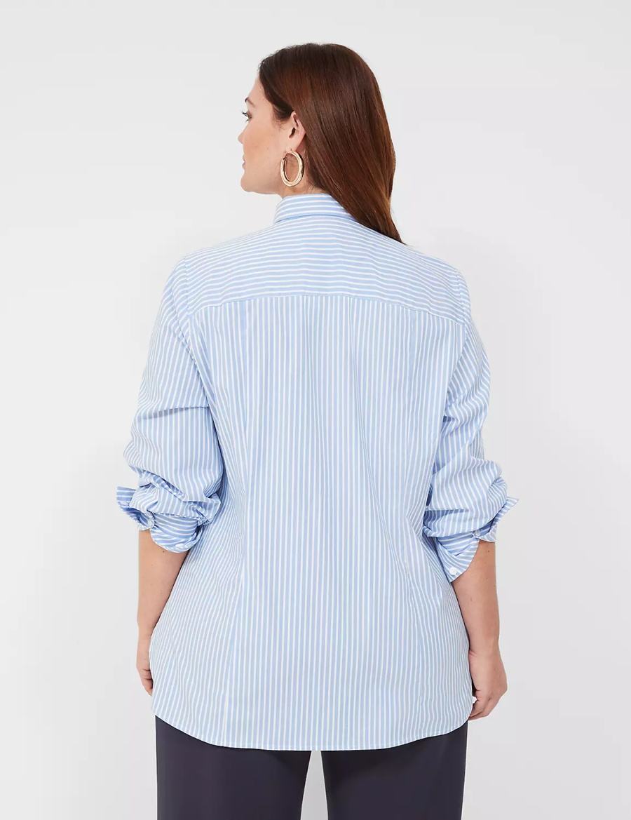 Women Lane Bryant Button-Down Stripe Girlfriend Shirts Light Blue Stripes | YDJ9035TS