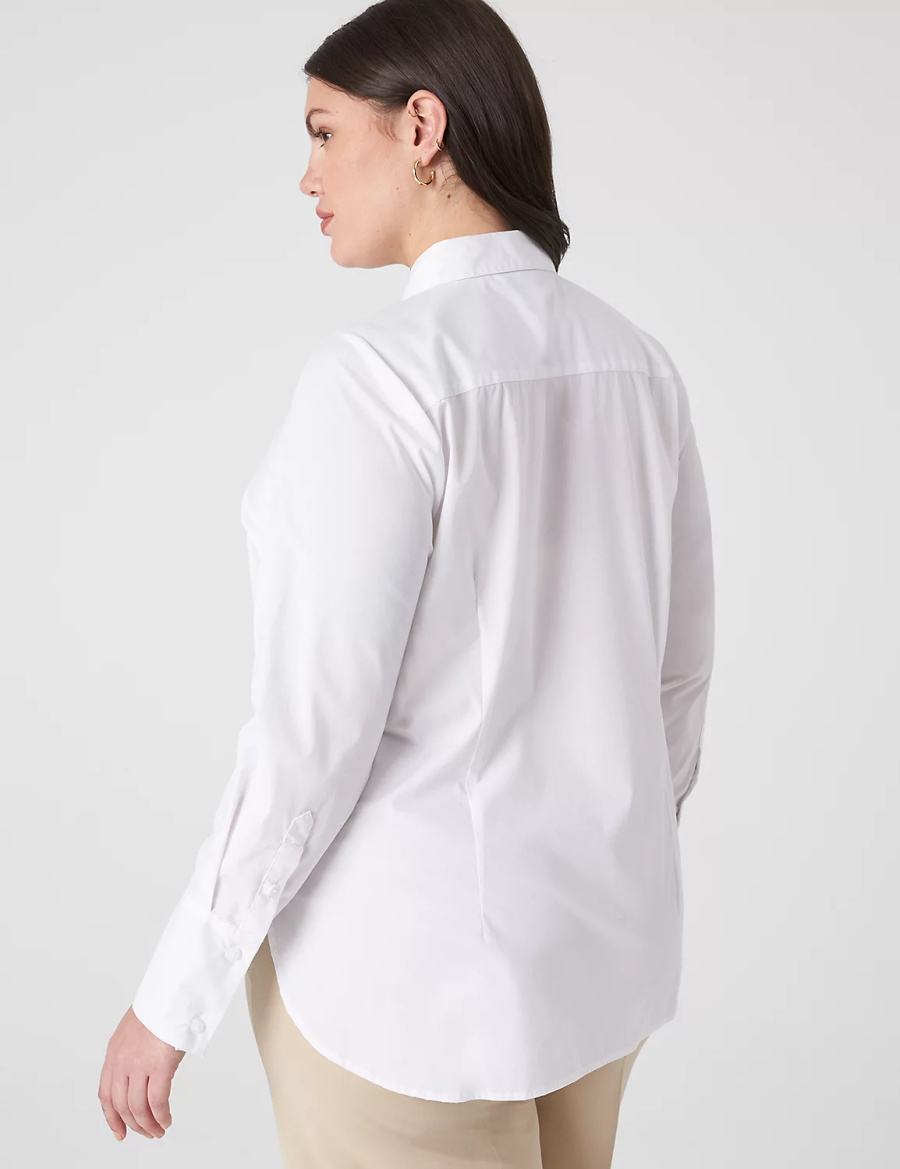 Women Lane Bryant Button-Front No-Peek Girlfriend Shirts White | WXV74ZD