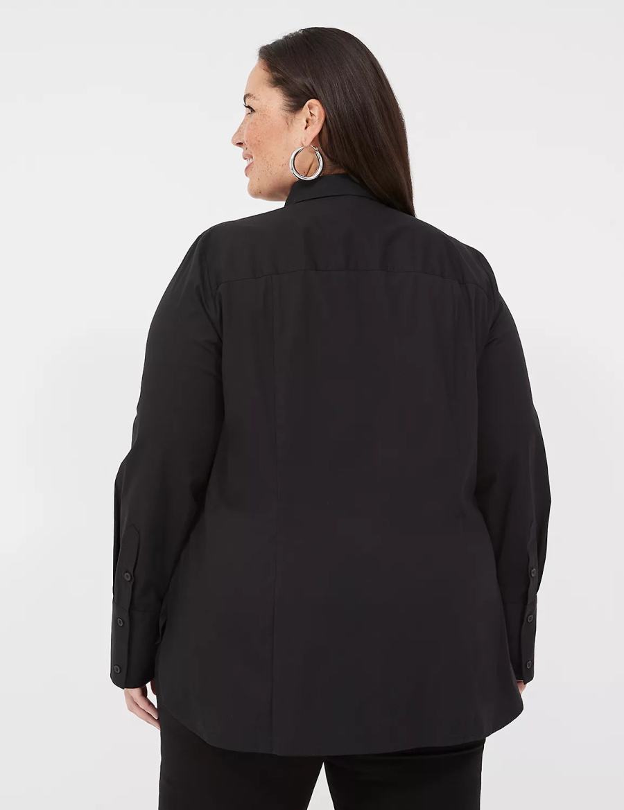Women Lane Bryant Button-Front No-Peek Girlfriend Shirts Black | CIY331CO