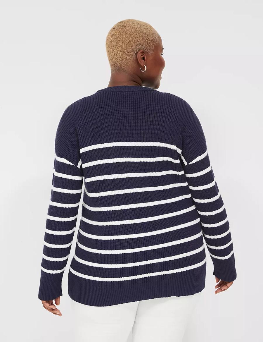Women Lane Bryant Button-Front Stripe Cardigan Blue | IKY9342TI