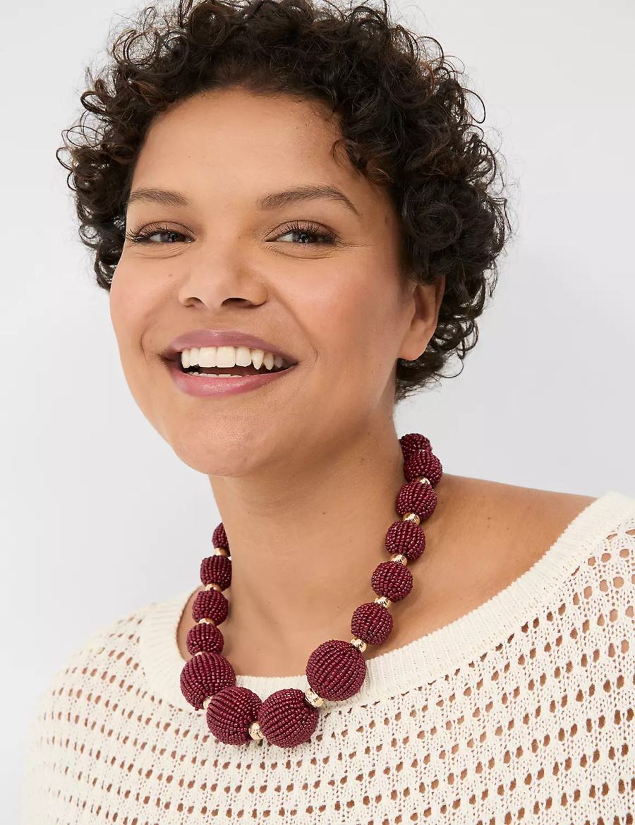 Women Lane Bryant Cabernet Beaded Statement Necklace Gold | YCL2754SV