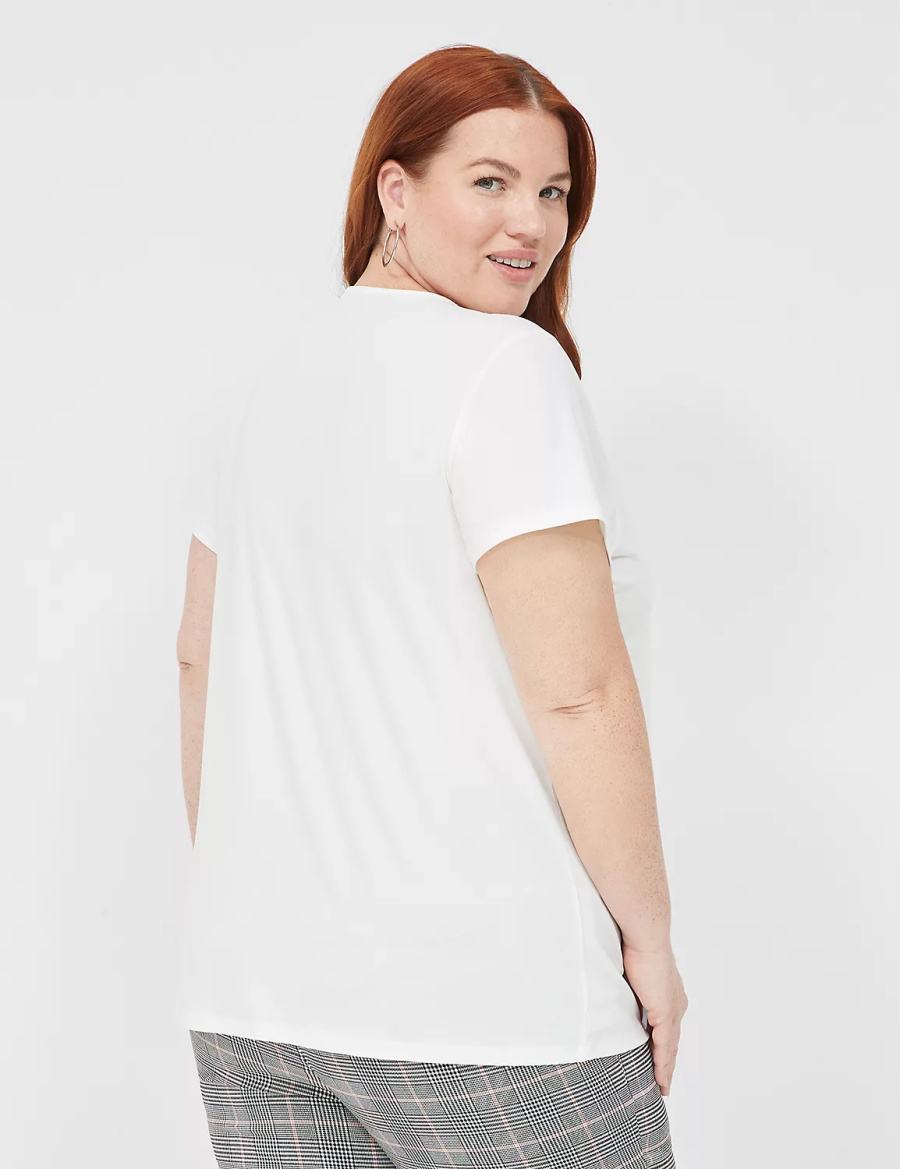Women Lane Bryant Cap-Sleeve Pleat-Front Top T Shirts White | YTX1327NV