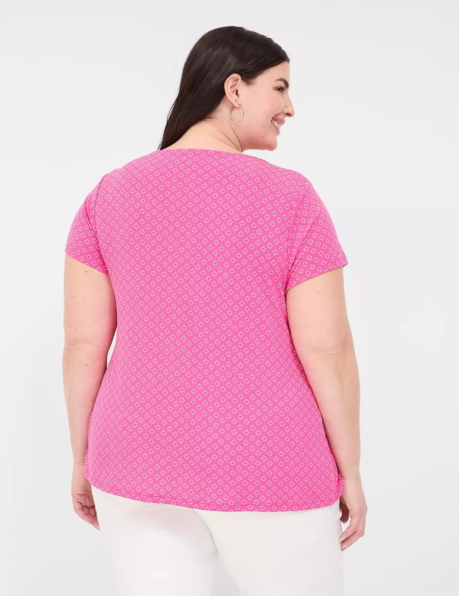 Women Lane Bryant Cap-Sleeve Pleat-Front Top T Shirts Pink | ZRR2021UZ