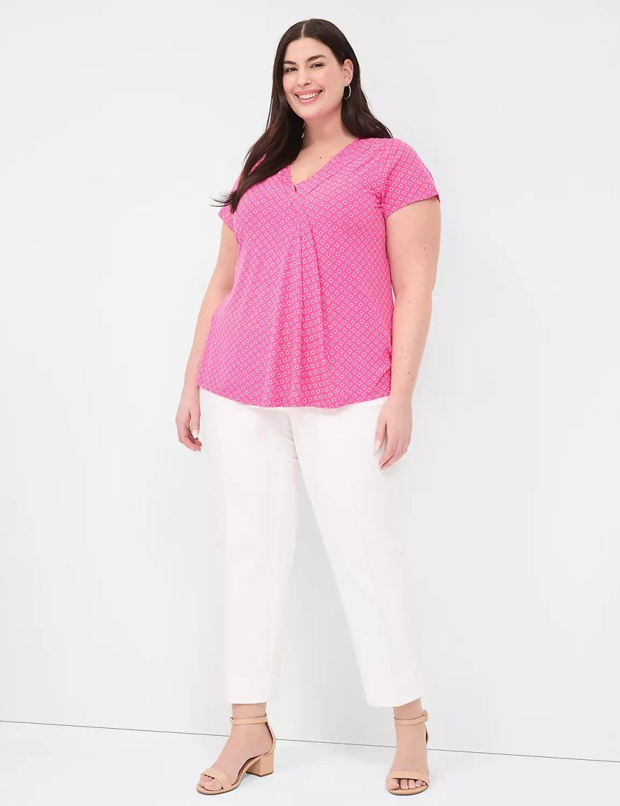 Women Lane Bryant Cap-Sleeve Pleat-Front Top T Shirts Pink | ZRR2021UZ