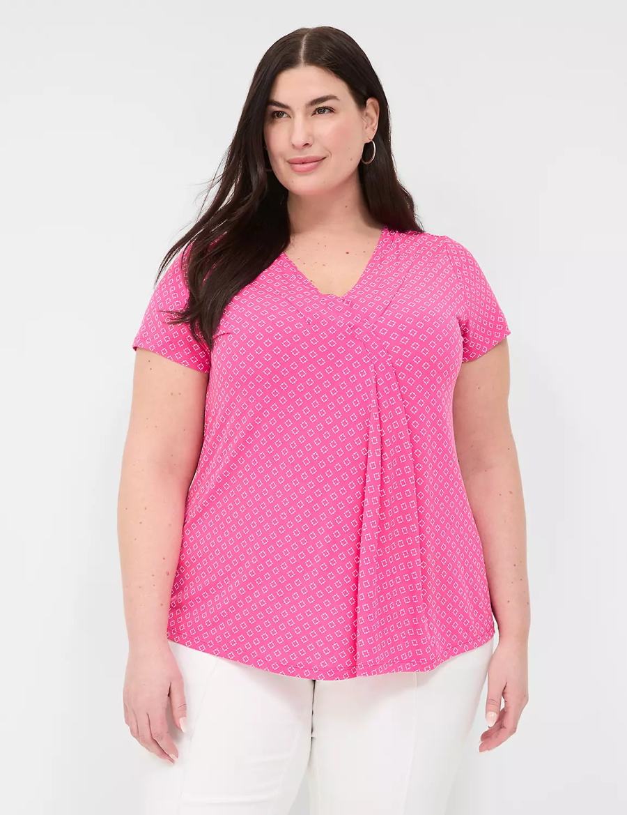 Women Lane Bryant Cap-Sleeve Pleat-Front Top T Shirts Pink | ZRR2021UZ