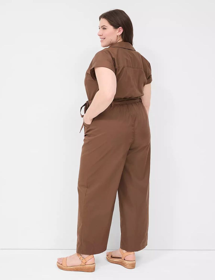 Women Lane Bryant Cap-Sleeve Utility Jumpsuit Brown | OLS7036IC