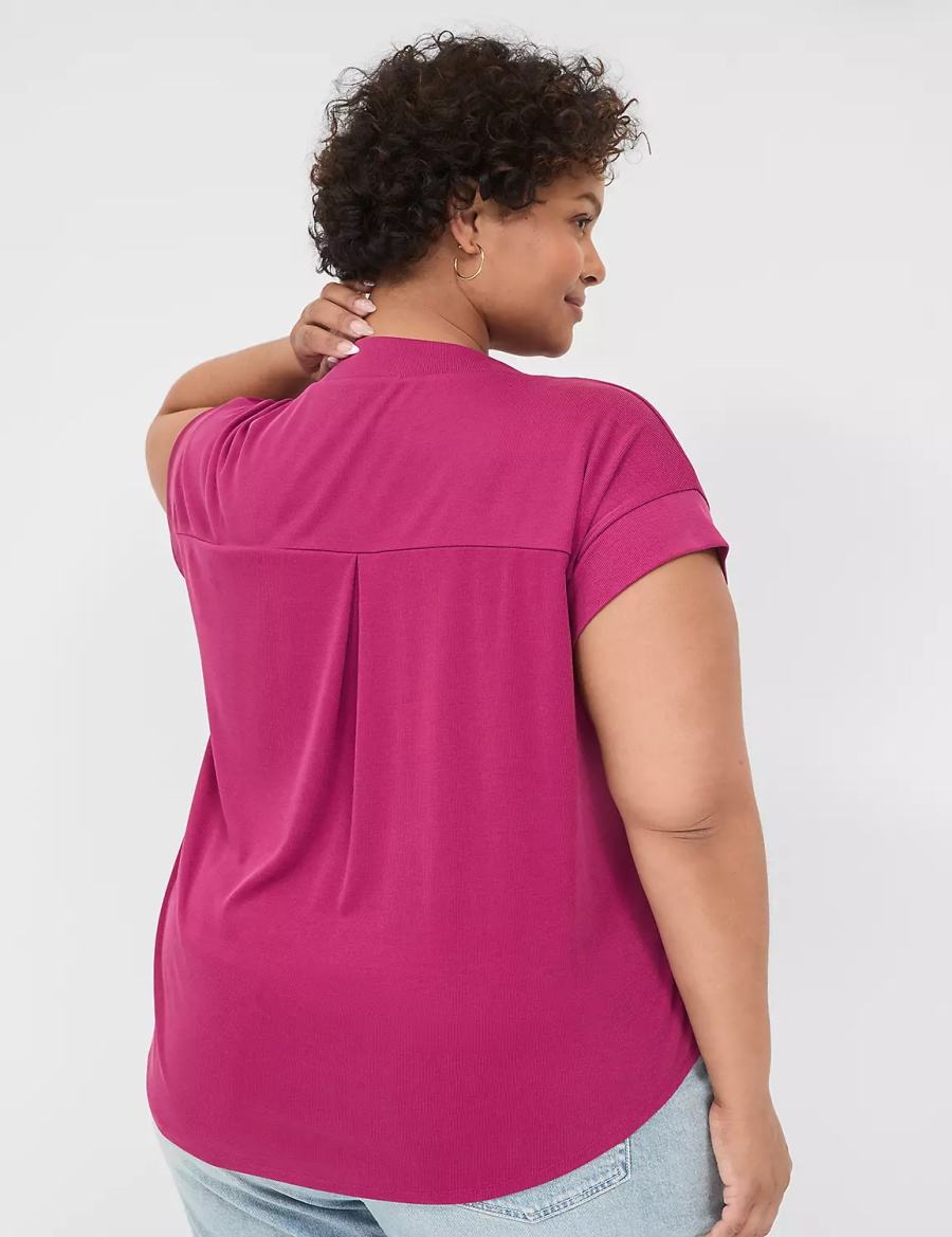 Women Lane Bryant Cap-Sleeve V-Neck Pleat-Front Top T Shirts Purple | GCI1483QC
