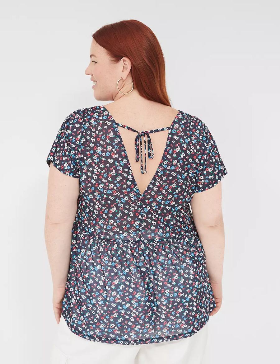 Women Lane Bryant Cap-Sleeve V-Neck Top T Shirts Black | BQK3831OT