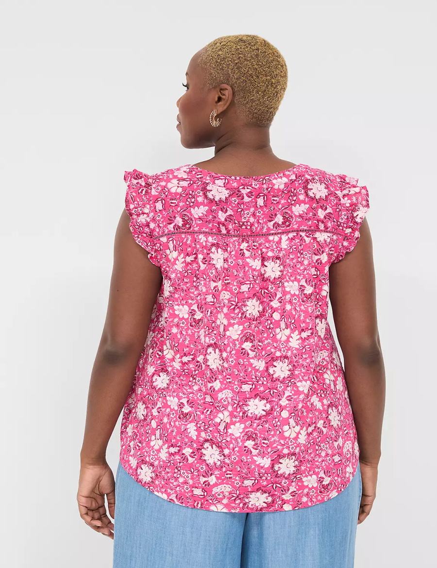Women Lane Bryant Cap-Sleeve Woven & Knit Top T Shirts Pink | JDD9578WN