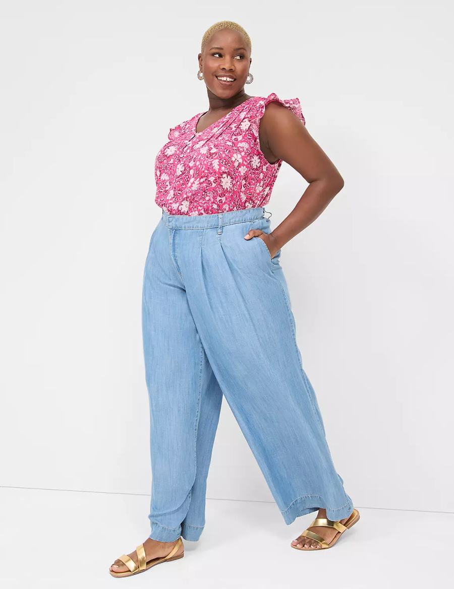 Women Lane Bryant Cap-Sleeve Woven & Knit Top T Shirts Pink | JDD9578WN