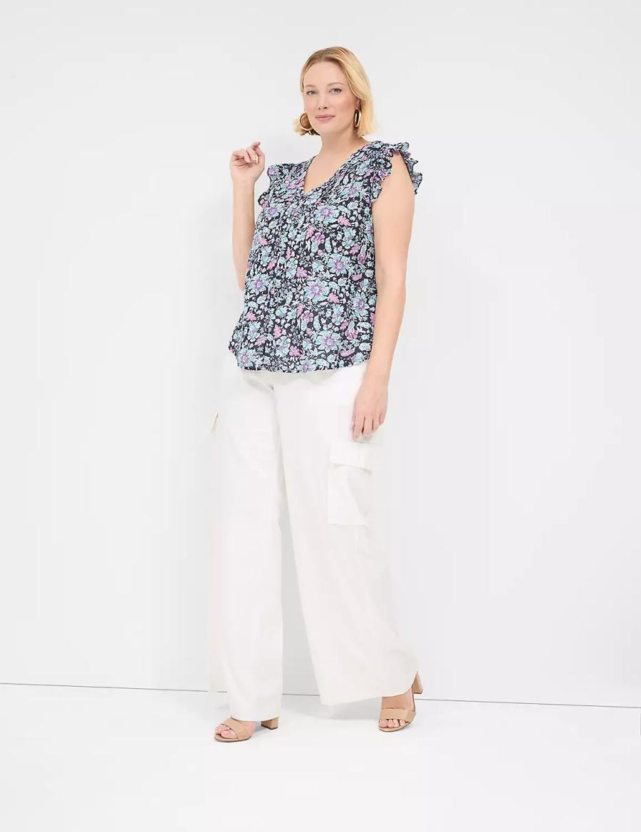 Women Lane Bryant Cap-Sleeve Woven & Knit Top T Shirts Navy | RHO10090FD