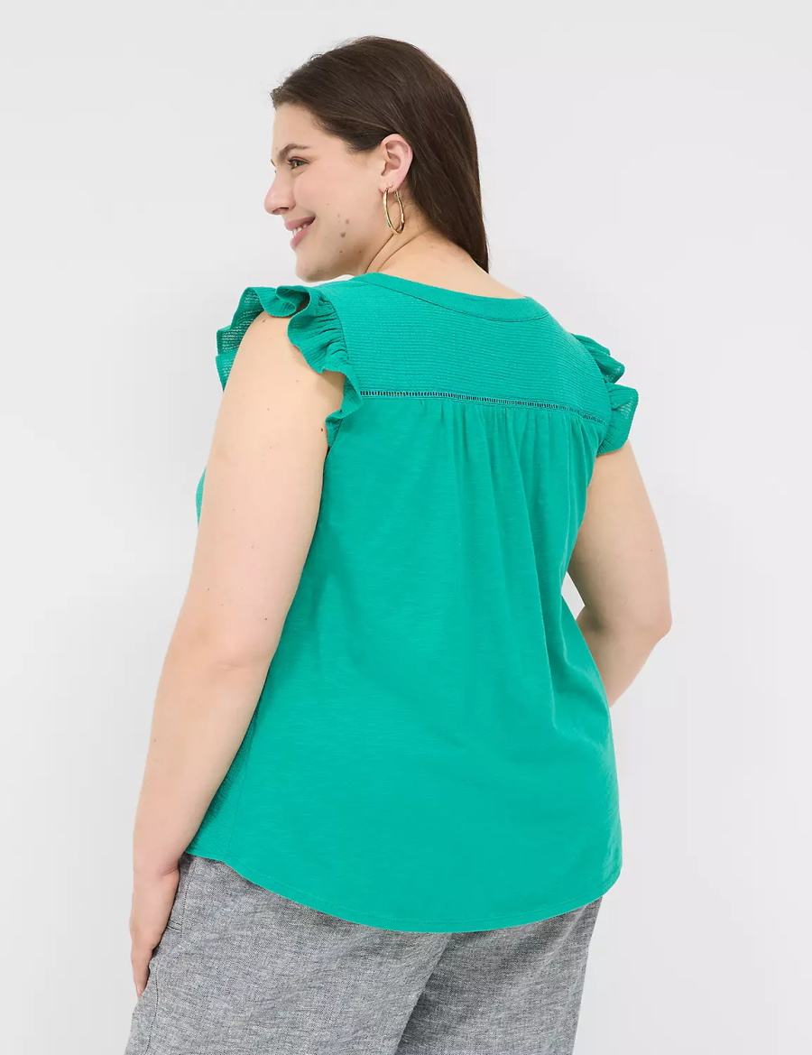 Women Lane Bryant Cap-Sleeve Woven & Knit Top T Shirts Light Turquoise | EMH3399SL
