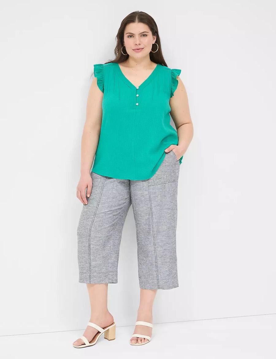 Women Lane Bryant Cap-Sleeve Woven & Knit Top T Shirts Light Turquoise | EMH3399SL
