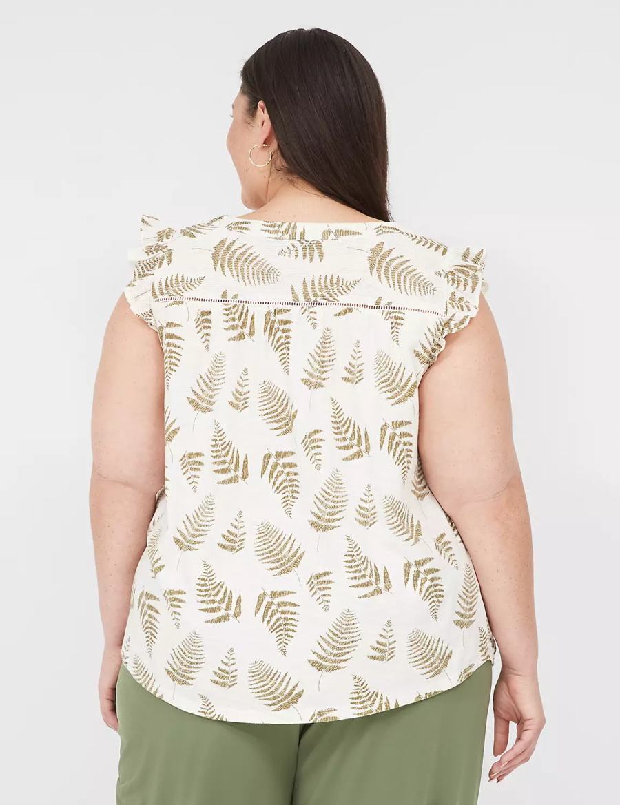 Women Lane Bryant Cap-Sleeve Woven & Knit Top T Shirts Green | NLQ1384PY