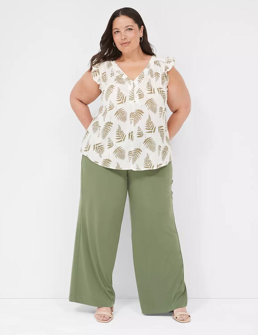 Women Lane Bryant Cap-Sleeve Woven & Knit Top T Shirts Green | NLQ1384PY