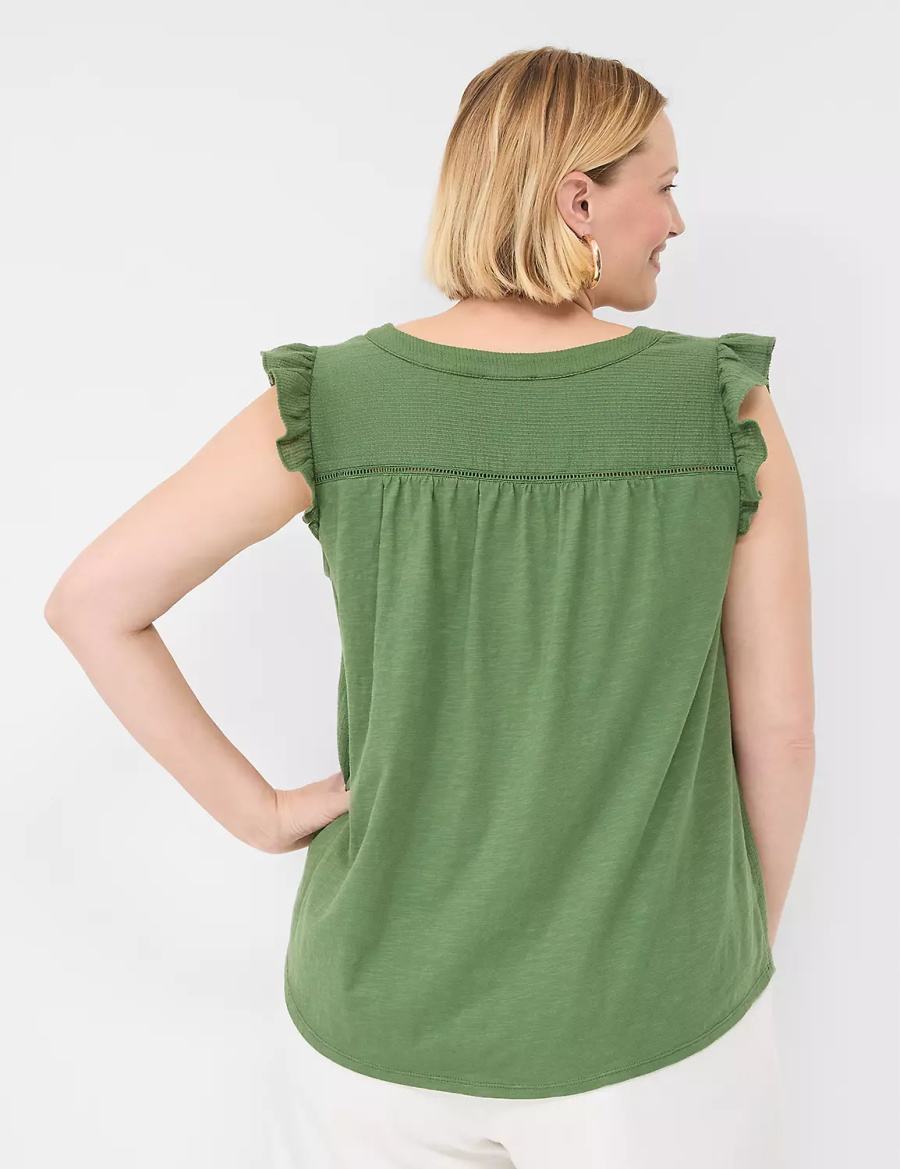 Women Lane Bryant Cap-Sleeve Woven & Knit Top T Shirts Brown Green | LHW5872BD