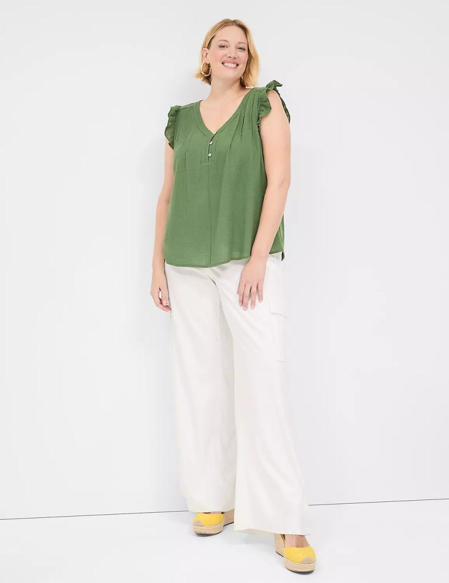 Women Lane Bryant Cap-Sleeve Woven & Knit Top T Shirts Brown Green | LHW5872BD