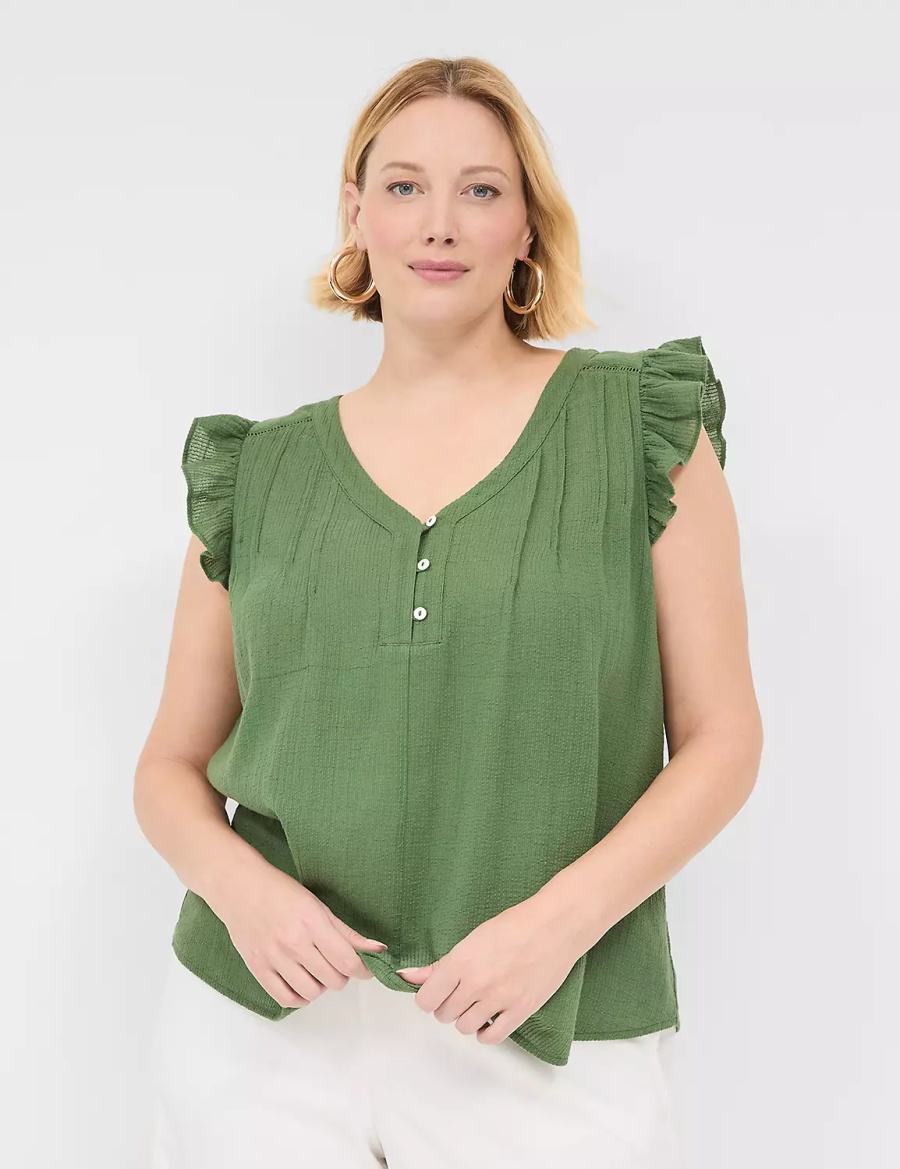 Women Lane Bryant Cap-Sleeve Woven & Knit Top T Shirts Brown Green | LHW5872BD