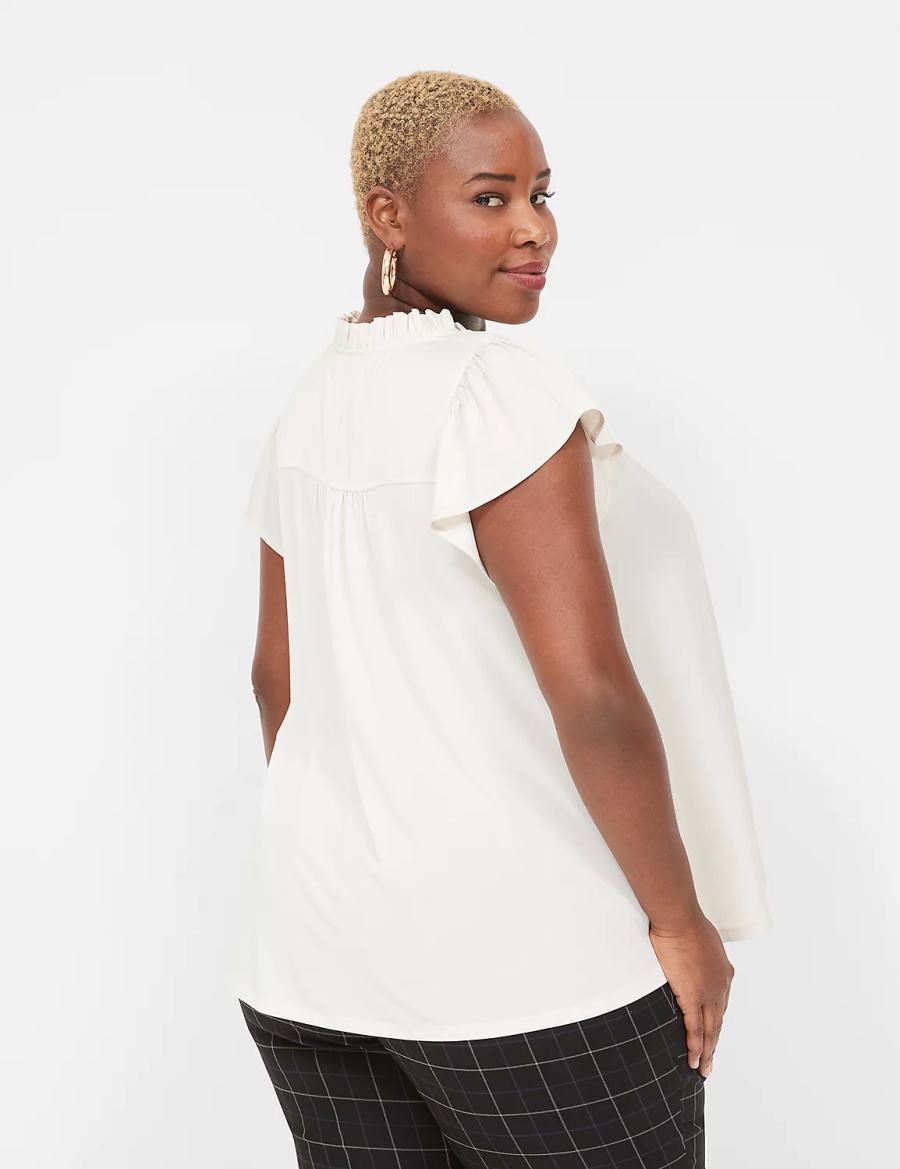 Women Lane Bryant Cap Flutter-Sleeve Satin & Knit Top T Shirts White | SBF1333IL