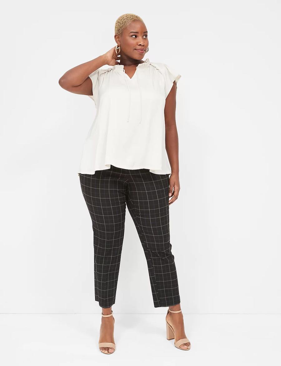 Women Lane Bryant Cap Flutter-Sleeve Satin & Knit Top T Shirts White | SBF1333IL