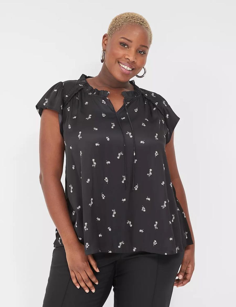 Women Lane Bryant Cap Flutter-Sleeve Satin & Knit Top T Shirts White | EAZ7956FP