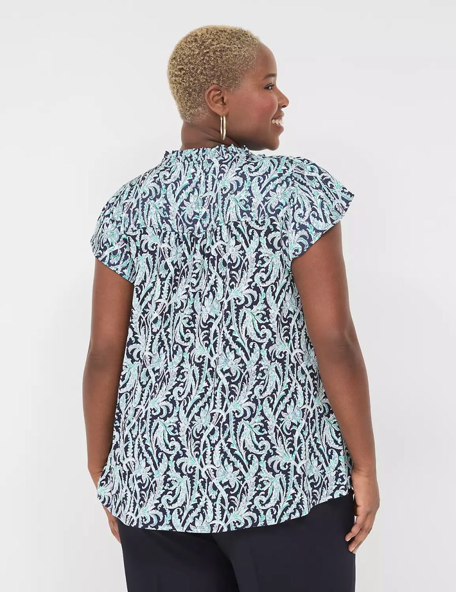 Women Lane Bryant Cap Flutter-Sleeve Satin & Knit Top T Shirts Navy | MWA2370ND