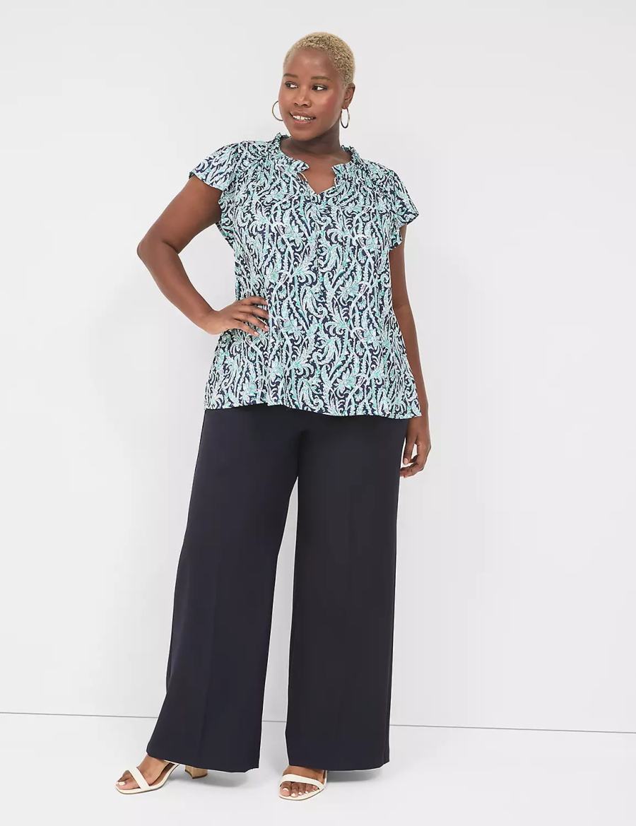 Women Lane Bryant Cap Flutter-Sleeve Satin & Knit Top T Shirts Navy | MWA2370ND