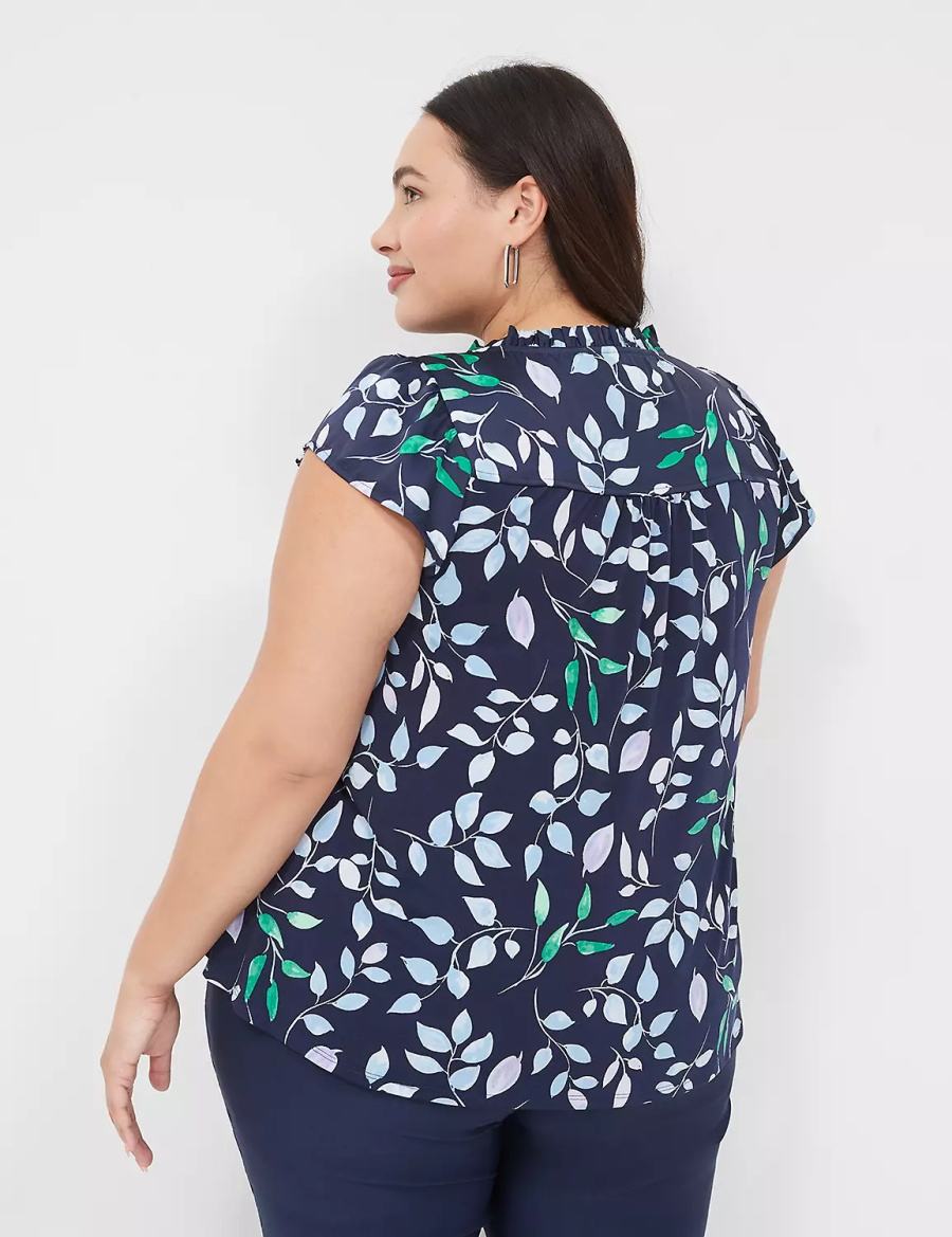 Women Lane Bryant Cap Flutter-Sleeve Satin & Knit Top T Shirts Navy | REM617SK