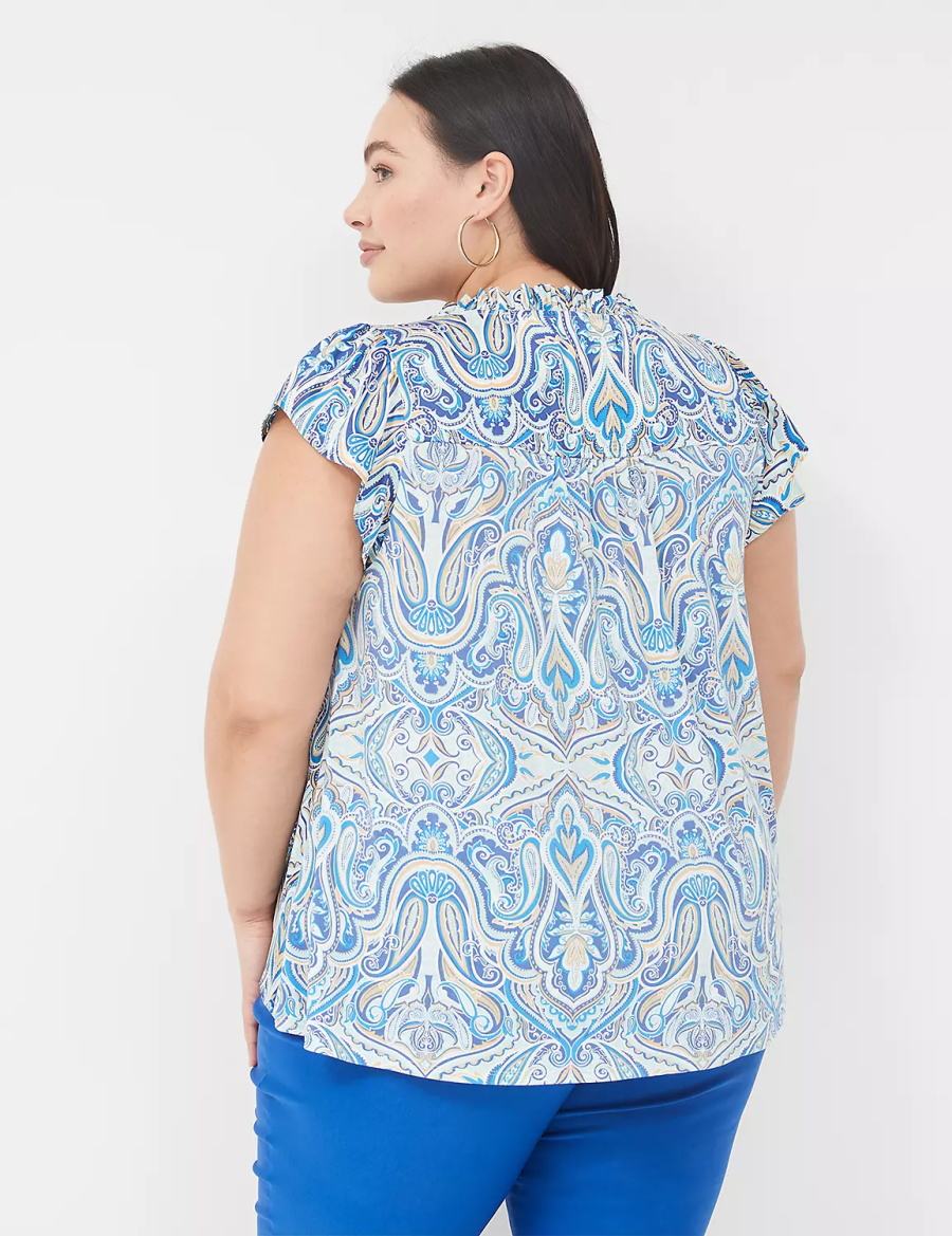 Women Lane Bryant Cap Flutter-Sleeve Satin & Knit Top T Shirts Blue | XZA9855GG
