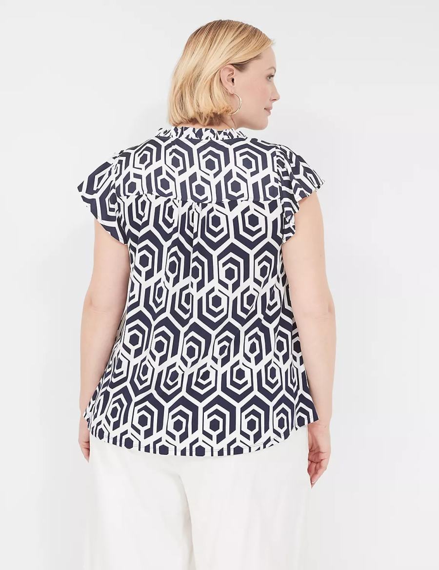 Women Lane Bryant Cap Flutter-Sleeve Satin & Knit Top T Shirts Blue | VIM237GK