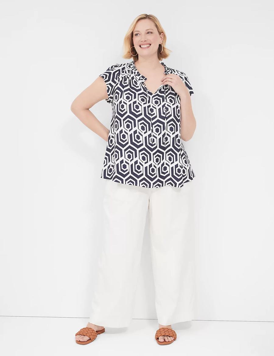 Women Lane Bryant Cap Flutter-Sleeve Satin & Knit Top T Shirts Blue | VIM237GK