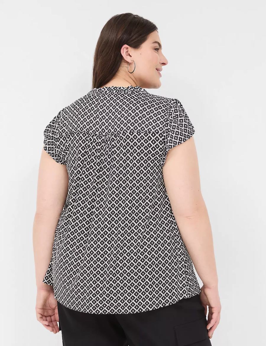 Women Lane Bryant Cap Flutter-Sleeve Satin & Knit Top T Shirts Black | SYU2697RW