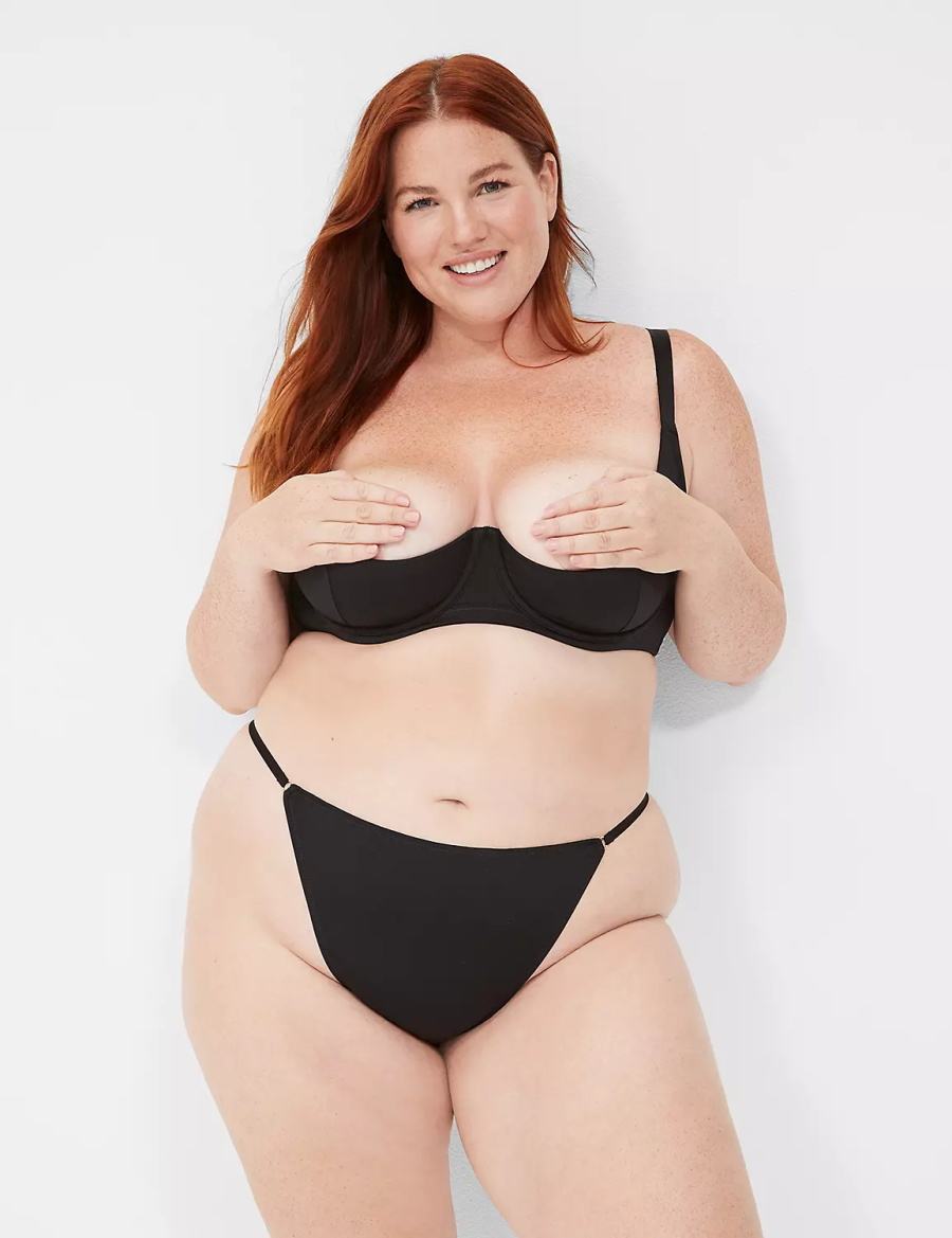 Women Lane Bryant Chain Embellished Thong Panty Black | ARW8374VU