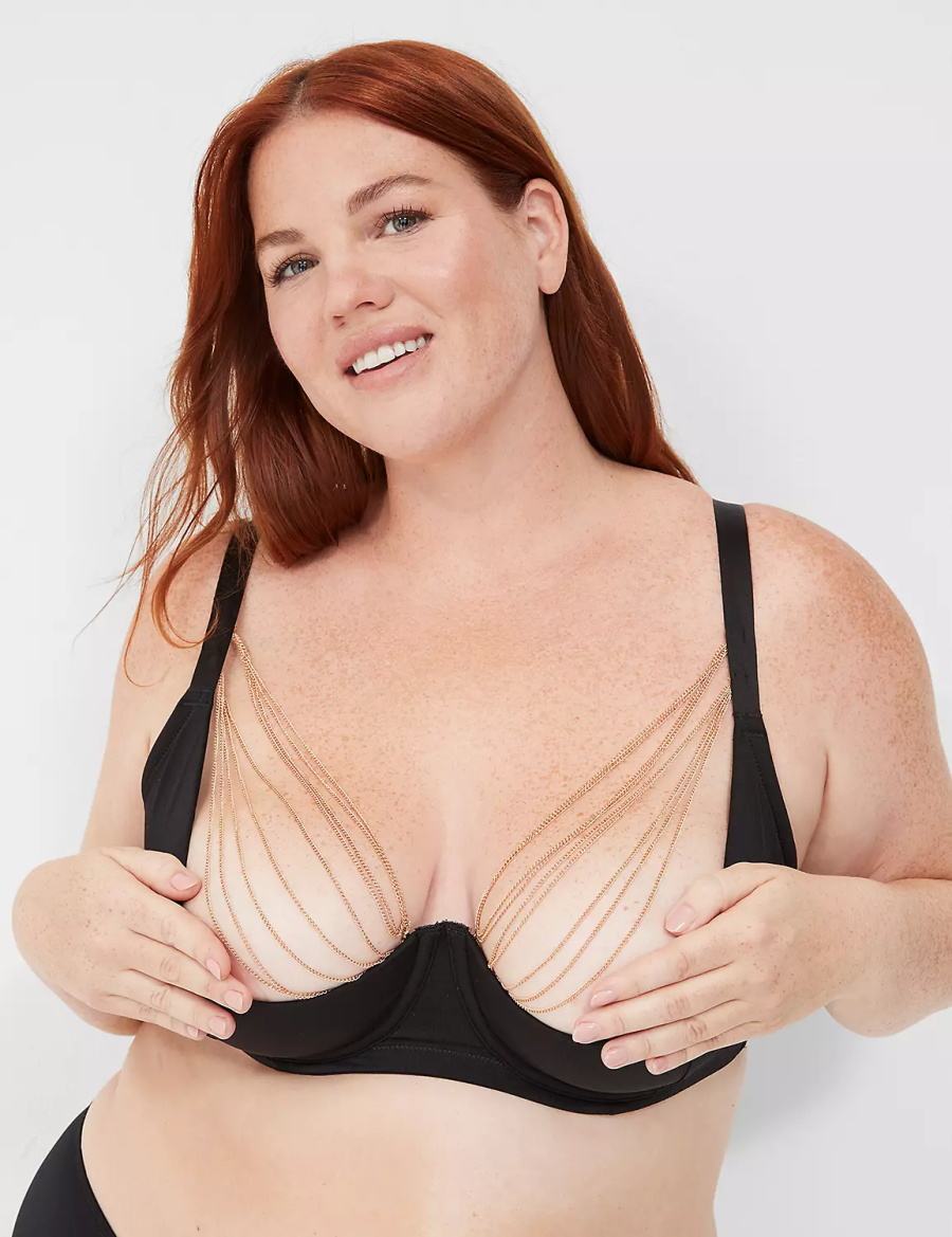 Women Lane Bryant Chain Quarter Cup Bralettes Black | NRR6149TW