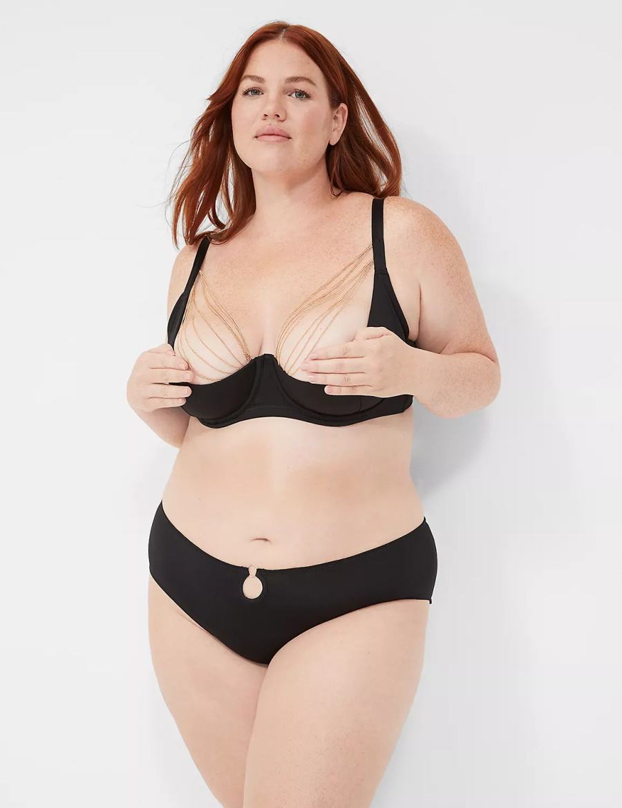 Women Lane Bryant Chain Quarter Cup Bralettes Black | NRR6149TW