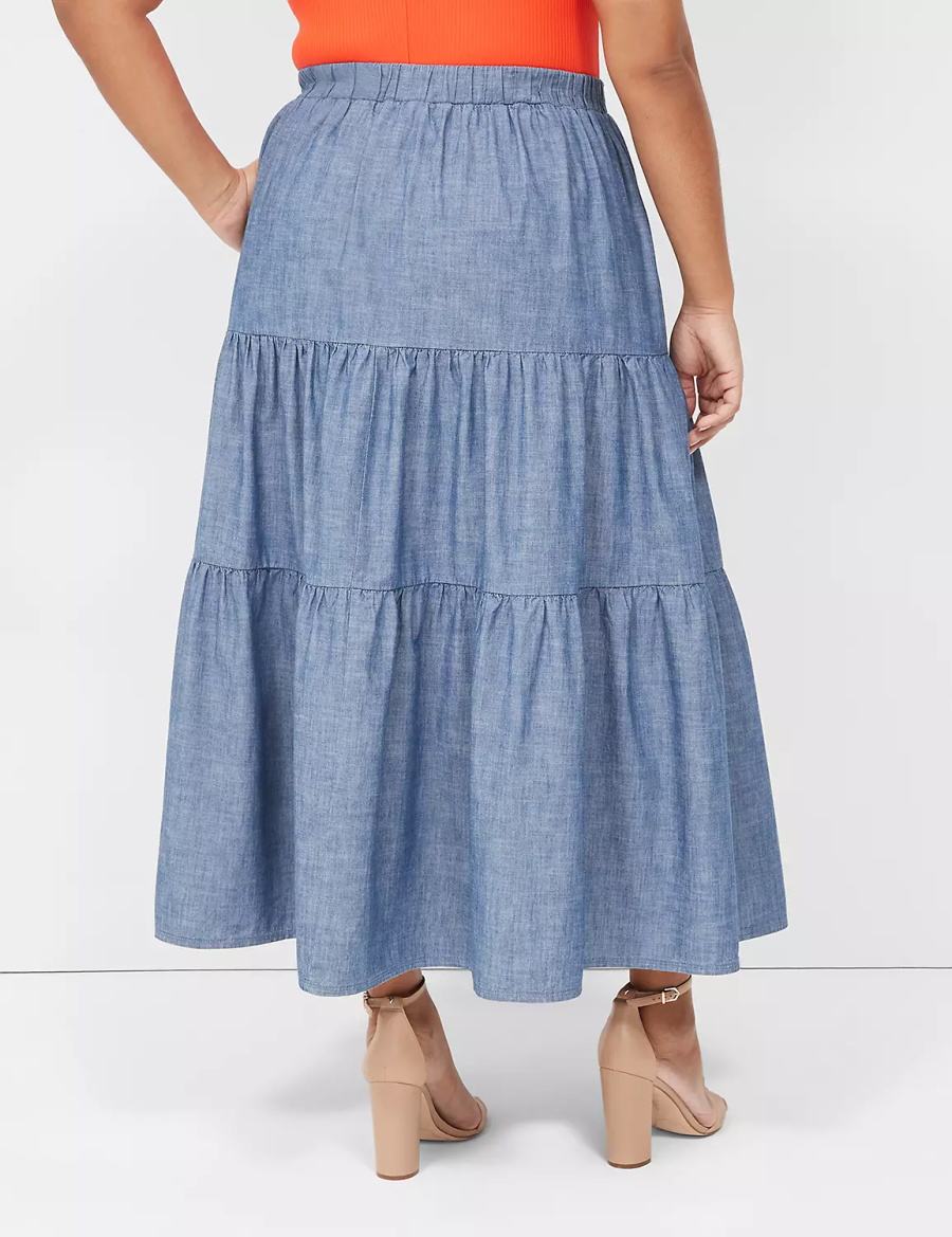 Women Lane Bryant Chambray Maxi Skirts Blue | WWG724PU