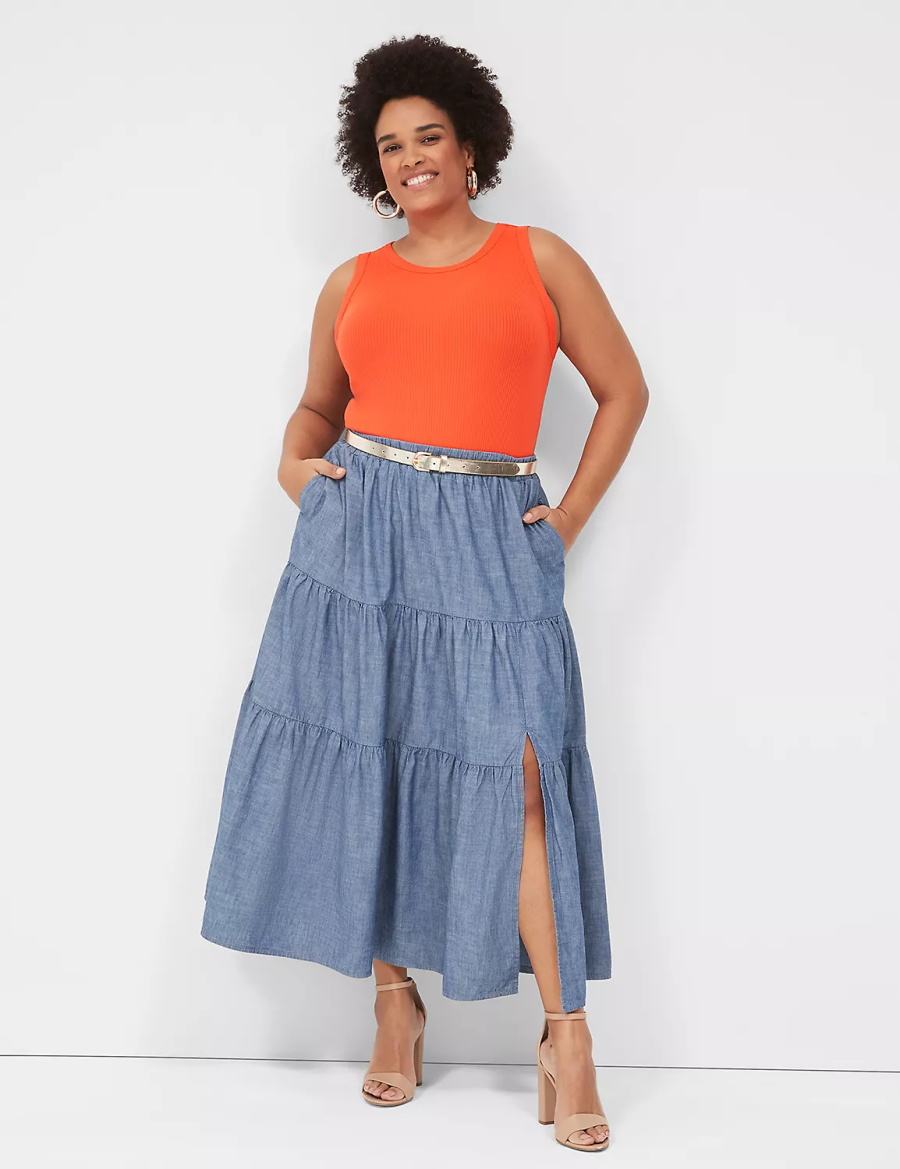 Women Lane Bryant Chambray Maxi Skirts Blue | WWG724PU