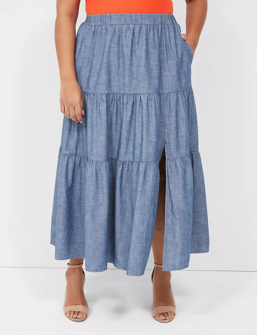 Women Lane Bryant Chambray Maxi Skirts Blue | WWG724PU