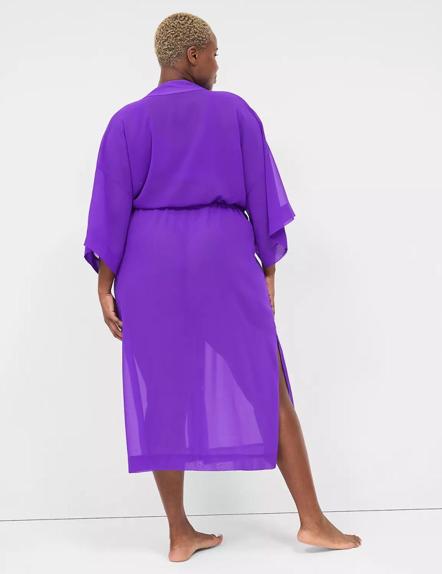 Women Lane Bryant Chiffon Duster Robe Purple | VHD521RQ
